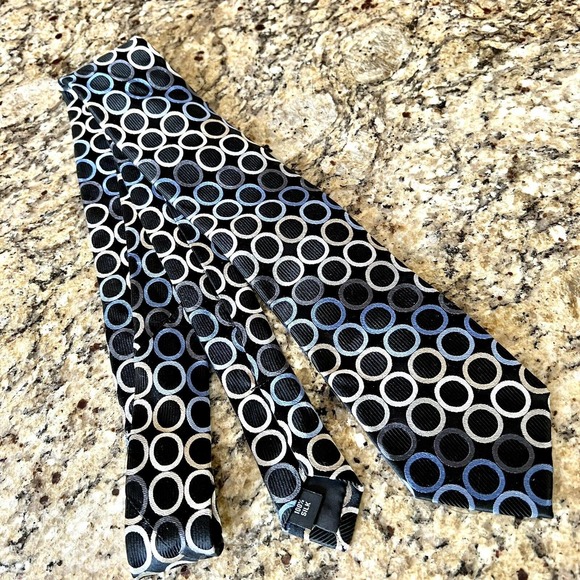 Michael Kors Neck Tie Navy Blue Silver Circle Polka Dot Tie Designer Classic - Picture 3 of 9